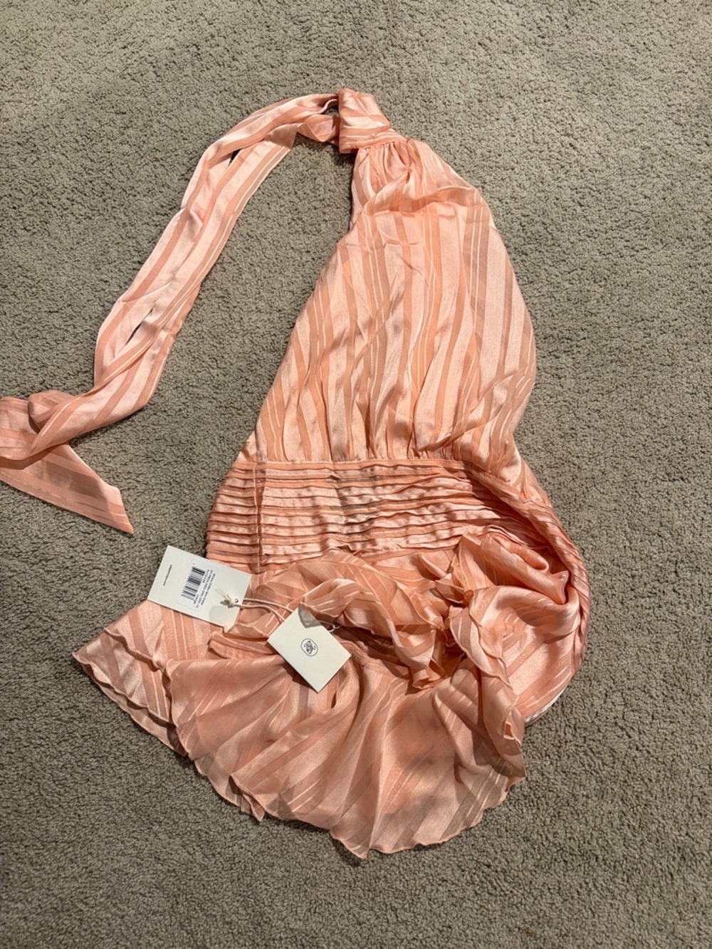 Peppermayo Peach Pink Striped Backless Halter Dress